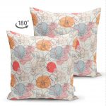 Kırmızı Ve Turuncu Puantiyeli Zeminde Karakalem Çiçek Motifli Çift Taraflı Süet Kırlent Kılıfı Realhomes