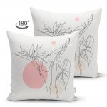 - Suet-K-5374set-1 - Realhomes  Gri Zemin Üzerinde Karakalem Çiçek Çizimli Modern Çift Taraflı Süet Kırlent Kılıfı Realhomes