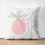 - Suet-K-5374set - Realhomes  Gri Zemin Üzerinde Karakalem Çiçek Çizimli Modern Çift Taraflı Süet Kırlent Kılıfı Realhomes