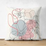 - Suet-K-5378 - Realhomes Kırmızı Ve Turucu Şerit Temalı Çiçek Tasarımlı Çift Taraflı Dekoratif Süet Kırlent Kılıfı Realhomes