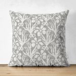 - Suet-K-5396 - Realhomes  Gri Kot Zeminde Çiçek Ve Dal Motifli Çift Taraflı Özel Tasarım Süet Kırlent Kılıfı Realhomes