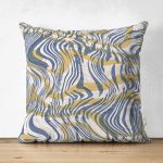 - Suet-K-5397 - Realhomes Kahverengi Ve Lacivert Renkte Dalgalı Desen Çift Taraflı Dijital Baskılı Süet Kırlent Kılıfı Realhomes