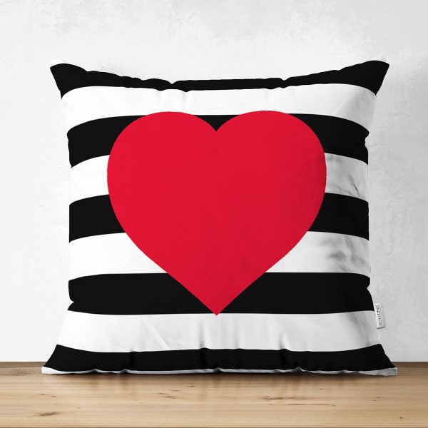 Kalp Desenli Çift Taraflı Dijital Baskılı Dekoratif Süet Yastık Kırlent Kılıfı Realhomes