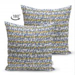 Gri Zemin Üzerinde Lacivert Yazı Motifli Çift Taraflı Süet Kırlent Kılıfı Realhomes