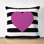 Kalp Desenli Çift Taraflı Dijital Baskılı Dekoratif Süet Yastık Kırlent Kılıfı Realhomes