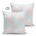 Çift Taraflı Gökyüzü Zemin Üzerinde Beyaz Ve Pembe Yaprak Tasarımlı Süet Kırlent Kılıfı Realhomes
