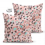- Suet-K-5419-1 - Realhomes  Çift Taraflı Pembe Zeminde Siyah Leopar Dijital Baskılı Dekoratif Süet Kırlent Kılıfı Realhomes