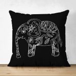 - Suet-K-5421 - Realhomes  Çift Taraflı Retro Mandala Fil Desenli Özel Tasarım Süet Kırlent Kılıfı Realhomes