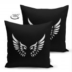 Çift Taraflı Siyah Zemin İçinde Görünen Beyaz Kanatlar Dekoratif Süet Kırlent Kılıfı Realhomes