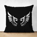 Çift Taraflı Siyah Zemin İçinde Görünen Beyaz Kanatlar Dekoratif Süet Kırlent Kılıfı Realhomes
