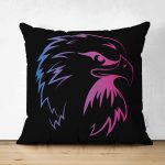 - Suet-K-5442 - Realhomes  Çift Taraflı Siyah Zeminde Neon Kartal Motifli Süet Kırlent Kılıfı Realhomes