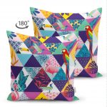 - Suet-K-5514-1 - Realhomes Çift Taraflı Geometrik Üçgen İçerisinde Kuş Dijital Baskılı Süet Kırlent Kılıfı Realhomes