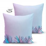 - Suet-K-5516-1 - Realhomes Çift Taraflı Toz Mavisi Zeminli Tropik Yapraklı Özel Tasarım Dijital Baskılı Süet Kırlent Kılıfı Realhomes