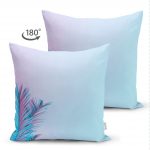 - Suet-K-5517-1 - Realhomes  Çift Taraflı Toz Mavisi Zeminli Tropik Yapraklı Özel Tasarım Dijital Baskılı Süet Yastık Kılıfı Realhomes