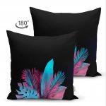 - Suet-K-5519-1 - Realhomes Çift Taraflı Siyah Zeminli Tropik Yapraklı Özel Tasarım Modern Süet Kırlent Kılıfı Realhomes