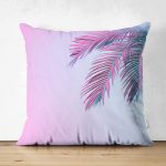 - Suet-K-5520 - Realhomes Çift Taraflı Toz Mavisi Zeminli Tropik Yapraklı Özel Tasarım Modern Süet Yastık Kılıfı Realhomes