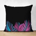 Çift Taraflı Siyah Zeminli Tropik Yapraklı Özel Tasarım Dekoratif Süet Kırlent Kılıfı Realhomes