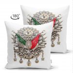 - Suet-K-5541-1 - Realhomes Çift Taraflı Beyaz Zeminde Osmanlı Devlet Arması Modern Süet Kırlent Kılıfı Realhomes