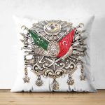 - Suet-K-5541 - Realhomes Çift Taraflı Beyaz Zeminde Osmanlı Devlet Arması Modern Süet Kırlent Kılıfı Realhomes