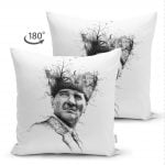 Çift Taraflı Karakalem Atatürk Portresi Dekoratif Süet Kırlent Kılıfı Realhomes