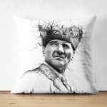 Çift Taraflı Karakalem Atatürk Portresi Dekoratif Süet Kırlent Kılıfı Realhomes