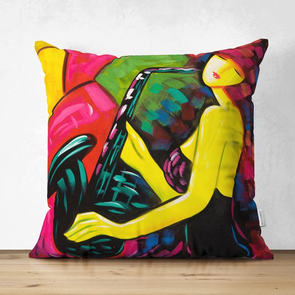 Çift Taraflı Renkli Sulu Boya Fırça Darbeli Motifli Modern Süet Yastık Kılıfı Realhomes