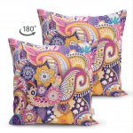 Çift Taraflı Dalgalı Geometrik Çiçek Motifli Süet Kırlent Kılıfı Realhomes