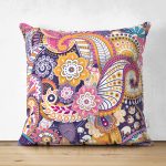 Çift Taraflı Dalgalı Geometrik Çiçek Motifli Süet Kırlent Kılıfı Realhomes