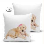 - Suet-K-5620-1 - Realhomes  Çift Taraflı Sevimli Köpek Desenli Dijital Baskılı Modern Süet Yastık Kırlent Kılıfı Realhomes
