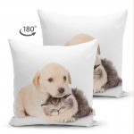 - Suet-K-5622-1 - Realhomes  Çift Taraflı Köpek ve Kedili Dijital Baskılı Modern Süet Yastık Kırlent Kılıfı Realhomes