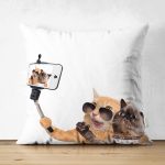 - Suet-K-5634 - Realhomes Selfie Çekinen Köpekli Kedi Modern Çift Taraflı Süet Yastık Kırlent Kılıfı Realhomes