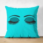 Turkuaz Zeminde Kirpik Motifli Dekoratif Çift Taraflı Süet Kırlent Kılıfı Realhomes