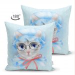 Sevimli Kedi Desenli Dijital Baskılı Modern Çift Taraflı Süet Yastık Kırlent Kılıfı Realhomes