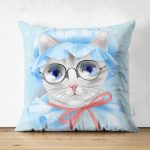 Sevimli Kedi Desenli Dijital Baskılı Modern Çift Taraflı Süet Yastık Kırlent Kılıfı Realhomes