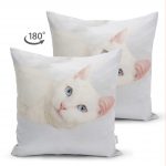 Sevimli Kedi Desenli Dijital Baskılı Modern Çift Taraflı Süet Yastık Kırlent Kılıfı Realhomes