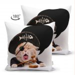 Korsan Giysili Sarı Kedi Dekoratif Çift Taraflı Süet Kırlent Kılıfı Realhomes