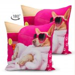 - Suet-K-5646-1 - Realhomes Bornozlu Köpek Desenli Modern Çift Taraflı Süet Yastık Kırlent Kılıfı Realhomes