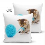 İple Oynayan Yavru Kedi Desenli Modern Çift Taraflı Süet Yastık Kırlent Kılıfı Realhomes
