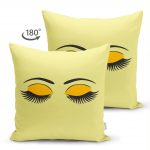 Sarı Zeminde Kirpik Motifli Dekoratif Çift Taraflı Süet Kırlent Kılıfı Realhomes