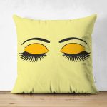 Sarı Zeminde Kirpik Motifli Dekoratif Çift Taraflı Süet Kırlent Kılıfı Realhomes