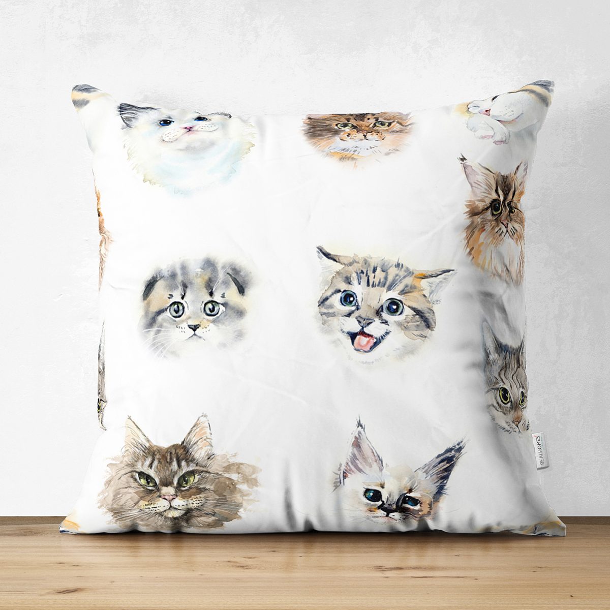 Çeşitli Kedi Desenli Modern Çift Taraflı Süet Yastık Kırlent Kılıfı Realhomes