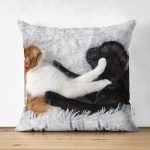 - Suet-K-5656 - Realhomes Köpek ve Kedili Dijital Baskılı Modern Çift Taraflı Süet Yastık Kırlent Kılıfı Realhomes