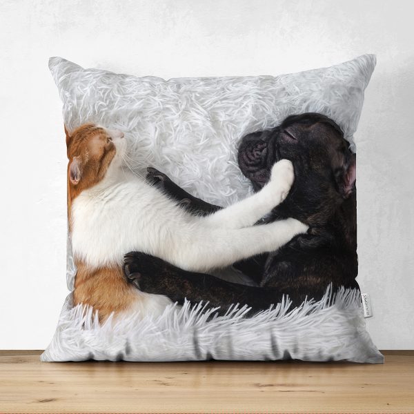 Tavşan-Kedi-Köpek Desenli Dijital Baskılı Modern Çift Taraflı Süet Yastık Kırlent Kılıfı Realhomes