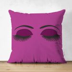 - Suet-K-566 - Realhomes Mor Zeminde Kirpik Motifli Dekoratif Çift Taraflı Süet Kırlent Kılıfı Realhomes