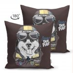 Brave Dog Pilot Motifli Dijital Baskılı Modern Çift Taraflı Süet Yastık Kırlent Kılıfı Realhomes