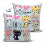 Cats Motifli Dijital Baskılı Modern Çift Taraflı Süet Yastık Kırlent Kılıfı Realhomes