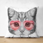 - Suet-K-5672 - Realhomes  Pembe Gözlüklü Dijital Baskılı Modern Çift Taraflı Süet Yastık Kırlent Kılıfı Realhomes