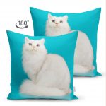 - Suet-K-5678-1 - Realhomes  Mavi Zeminde Beyaz Kedi Desenli Modern Çift Taraflı Süet Yastık Kırlent Kılıfı Realhomes
