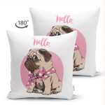- Suet-K-5690-1 - Realhomes  Hello Sevimli Köpek Dijital Baskılı Modern Çift Taraflı Süet Yastık Kırlent Kılıfı Realhomes