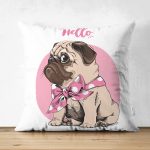 - Suet-K-5690 - Realhomes  Hello Sevimli Köpek Dijital Baskılı Modern Çift Taraflı Süet Yastık Kırlent Kılıfı Realhomes